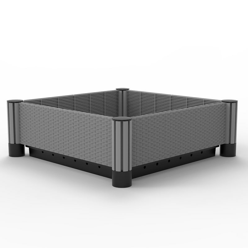 61*61*17cm Imitated rattan plastic garden bed 4x16cm post,4x post lid,4x 50cm side panel,1x Storage pan, 1x Pan cover 1006-1U