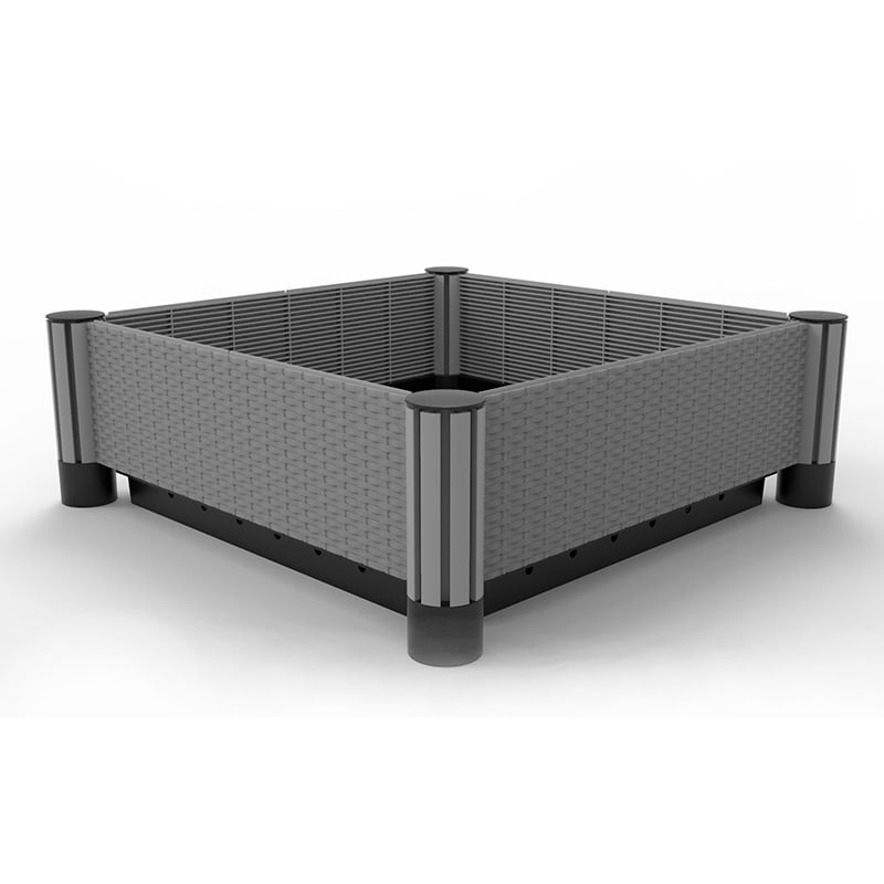 61*61*17cm Imitated rattan plastic garden bed 4x16cm post,4x post lid,4x 50cm side panel,1x Storage pan, 1x Pan cover 1006-1U